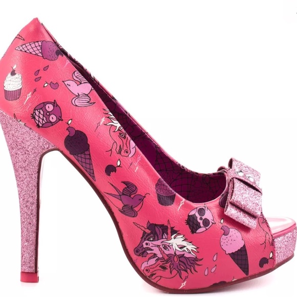 Iron Fist | Shoes | Pink Ice Cream Peep Toe Pumps Bow Glitter Heels ...